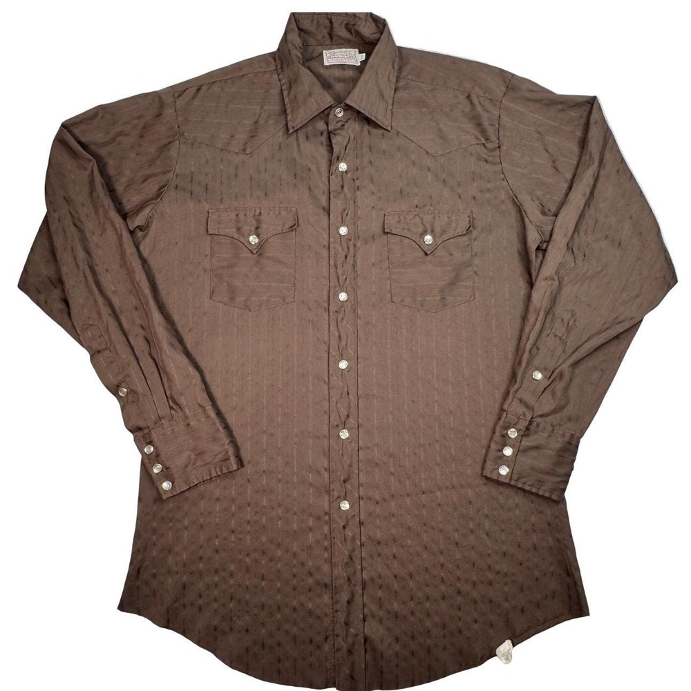 Vintage H Bar C Ranchwear‎ Brown Pearl Snap Western Shirt Men L  16/34 USA 70's